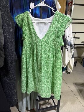 Amazon Green Floral V-Neck Babydoll Dress